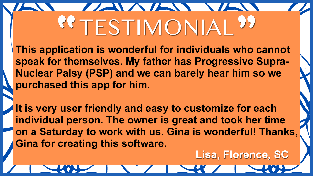 Client testimonial about how APP2Speak speaking app is helping her Dad to communicate