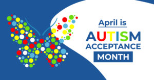 Autism Acceptance Month campaign banner. Neurodiversity Awareness. Colorful vector poster.